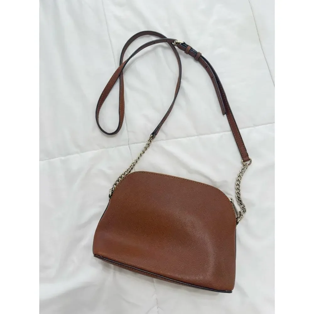 Michael Kors Brown Saffiano Leather Dome Crossbody Bag Chain Strap